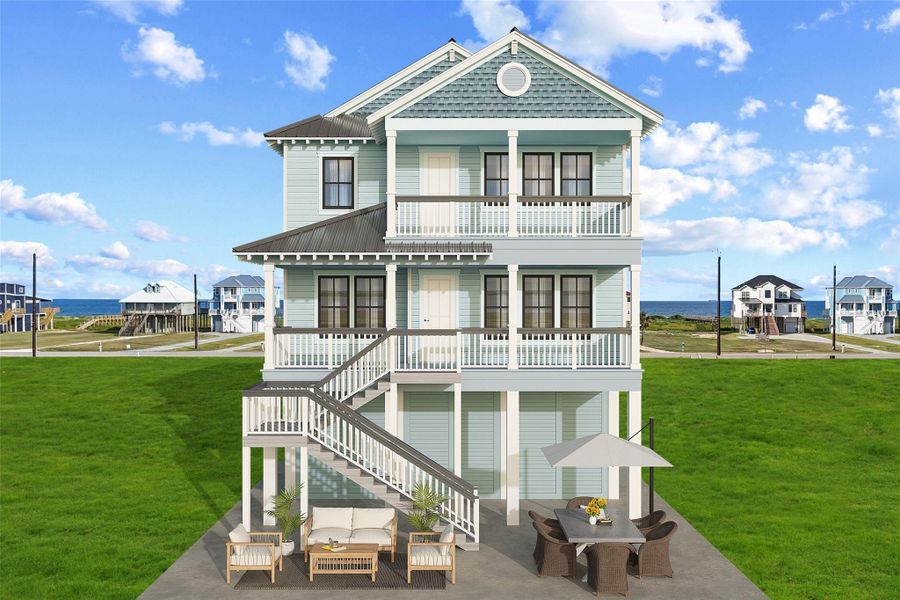 Front exterior of a new home in , Galveston, TX, highlighting curb appeal (Image 2). Front exterior of a new home in , Galveston, TX, highlighting curb appeal (Image 2).