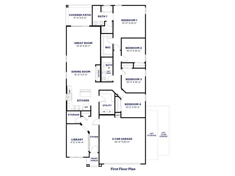 2D floor plan layout for the Cardinal by D.R. Horton in Desert Moon Estates, Buckeye, AZ (Image 4).