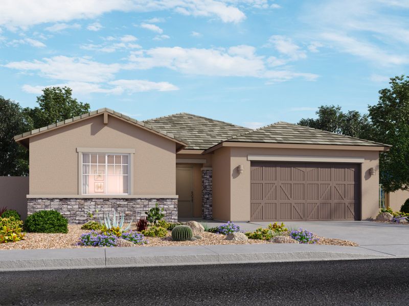 Front exterior of a new home in Summit at Rocking K, Tucson, AZ, highlighting curb appeal (Image 2). Front exterior of a new home in Summit at Rocking K, Tucson, AZ, highlighting curb appeal (Image 2).