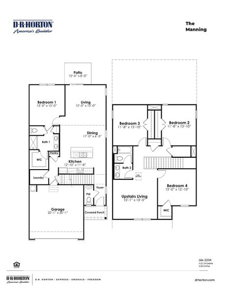 2D floor plan layout for the MANNING by D.R. Horton in Preserve at Cypress Commons, Conway, SC (Image 3).