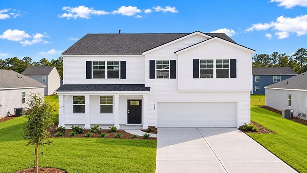 Front exterior of a new home in Pine Hills at Cane Bay, Summerville, SC, highlighting curb appeal (Image 1). Front exterior of a new home in Pine Hills at Cane Bay, Summerville, SC, highlighting curb appeal (Image 1).