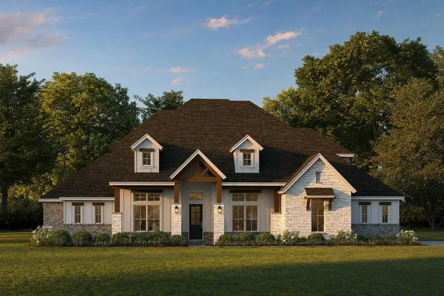 Front exterior of a new home in Berkshire Estates, Mesquite, TX, highlighting curb appeal (Image 1). Front exterior of a new home in Berkshire Estates, Mesquite, TX, highlighting curb appeal (Image 1).