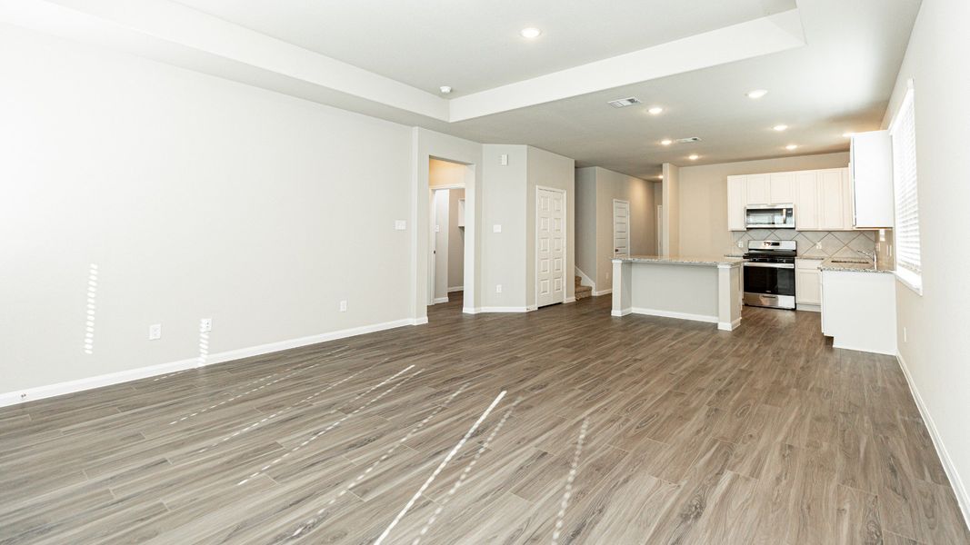 Family Room to Dining Area and Kitchen