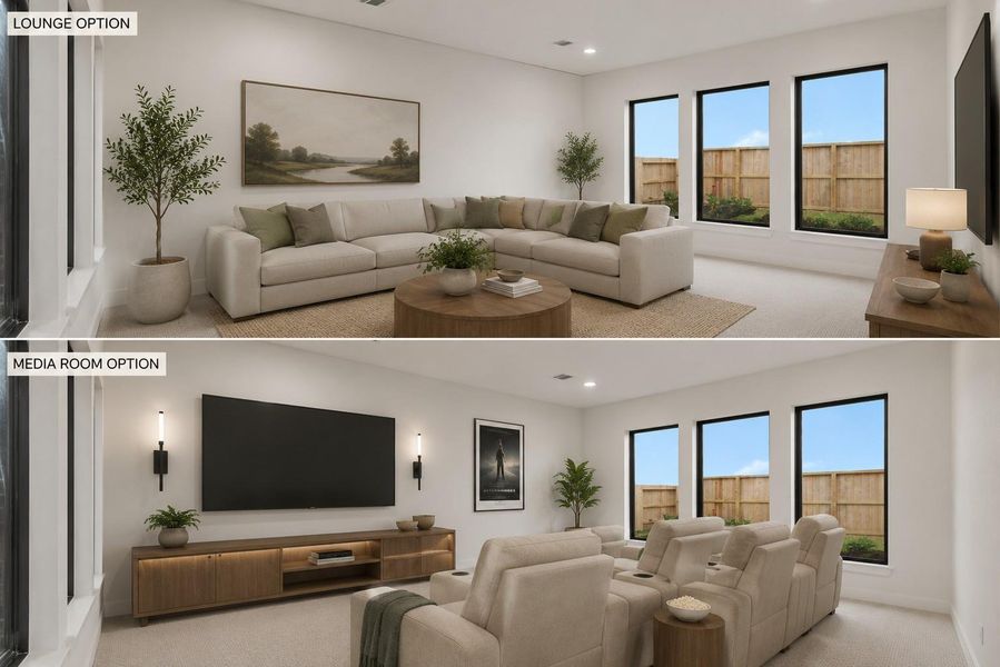 Concept Tagging of downstairs Den as a flex entertainment area