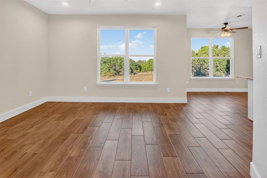 living room, open to kitchen and dining. Great view.