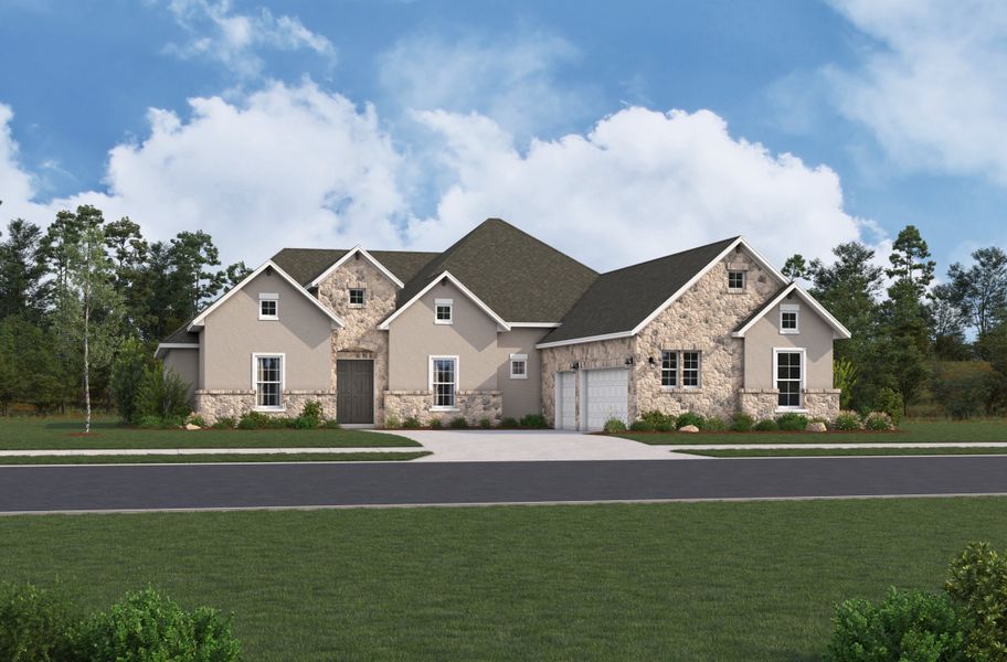 Representative exterior photo of a completed home built from the Turin by Beazer Homes in Highland Estates, San Antonio, TX (Image 1). Representative exterior photo of a completed home built from the Turin by Beazer Homes in Highland Estates, San Antonio, TX (Image 1).