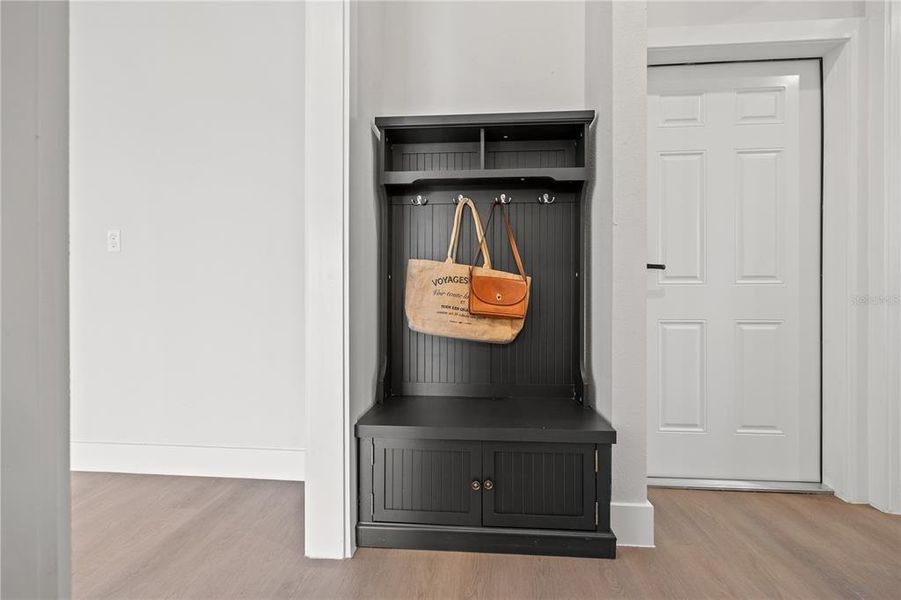 Mudroom closet and garage entrance Mudroom closet and garage entrance