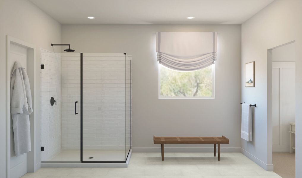 Primary bath with glass shower enclosure