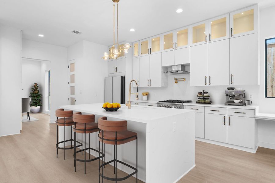 Virtually Staged: The perfect kitchen does exist! Check out the gourmet kitchen with top tier appliances, and designer upgrades. It includes a large island with breakfast bar, and an elegant pendant lighting. Virtually Staged: The perfect kitchen does exist! Check out the gourmet kitchen with top tier appliances, and designer upgrades. It includes a large island with breakfast bar, and an elegant pendant lighting.