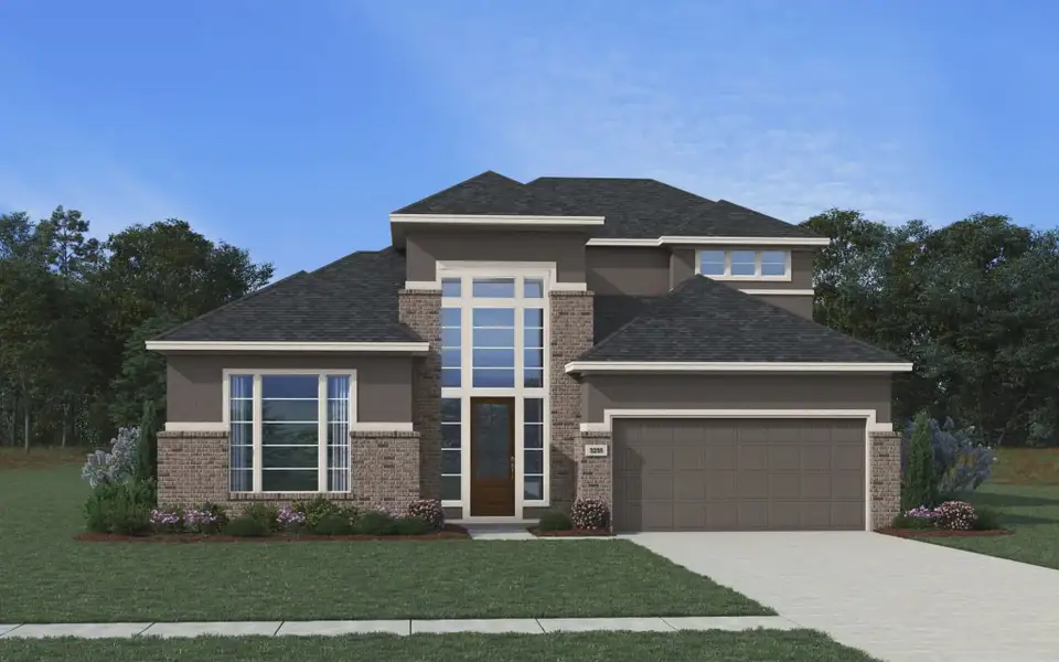 Representative exterior photo of a completed home built from the Melody by Chesmar Homes in Fulshear Lakes, Fulshear, TX (Image 4). Representative exterior photo of a completed home built from the Melody by Chesmar Homes in Fulshear Lakes, Fulshear, TX (Image 4).