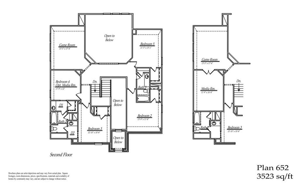 2D floor plan layout for the 652 by Long Lake Ltd. in Sunterra Lakes, Brookshire, TX (Image 3).