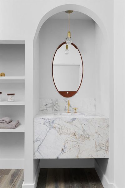 Waterfall Calcatta counter top in powder bath.