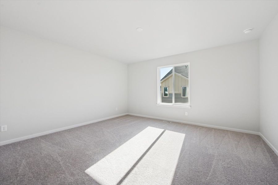 A room with a rug and a window.