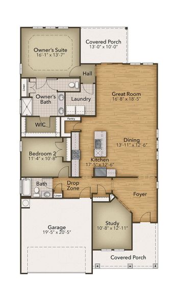 2D floor plan layout for the The Wren by Chesapeake Homes in Heritage Park at Longs, Longs, SC (Image 4).