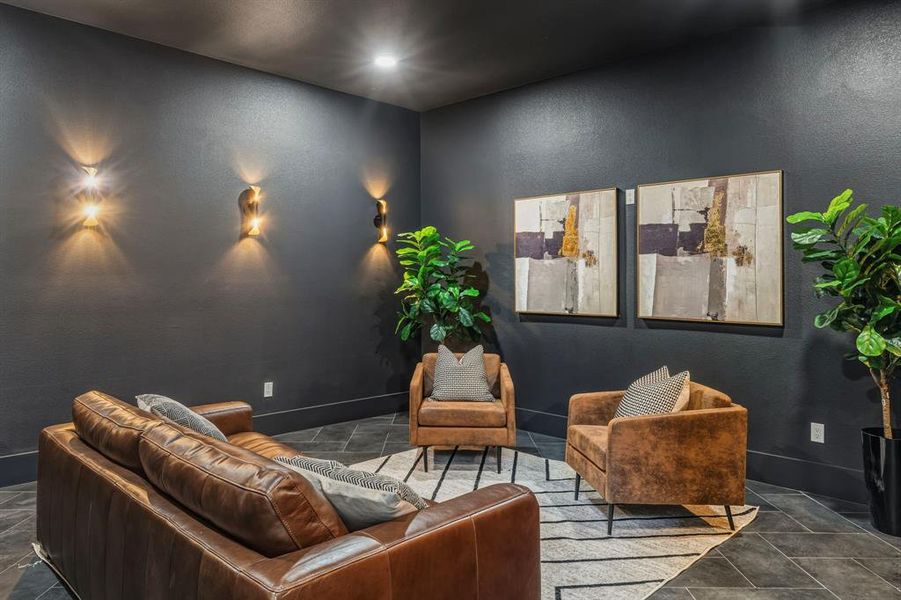 Lobby with a textured wall