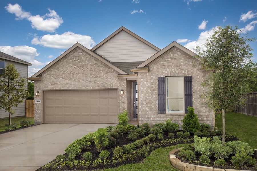 Representative exterior photo of a completed home built from the 1477 by KB Home in Vida Costera, Texas City, TX (Image 2). Representative exterior photo of a completed home built from the 1477 by KB Home in Vida Costera, Texas City, TX (Image 2).