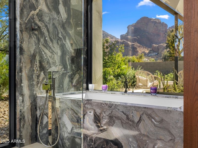 primary soaking tub with mountain view