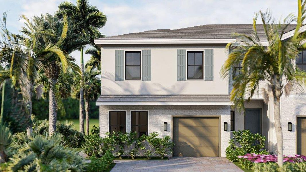 Front exterior of a new home in Parker Pointe, Homestead, FL, highlighting curb appeal (Image 3).
