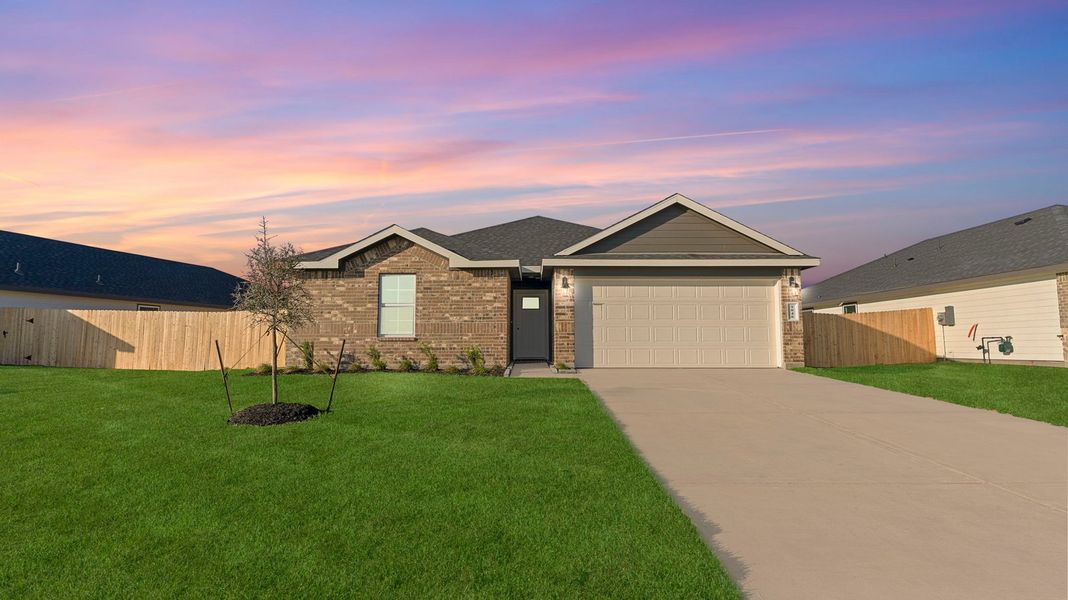 Front exterior of a new home in Caldwell Crossing, Iowa Colony, TX, highlighting curb appeal (Image 1). Front exterior of a new home in Caldwell Crossing, Iowa Colony, TX, highlighting curb appeal (Image 1).