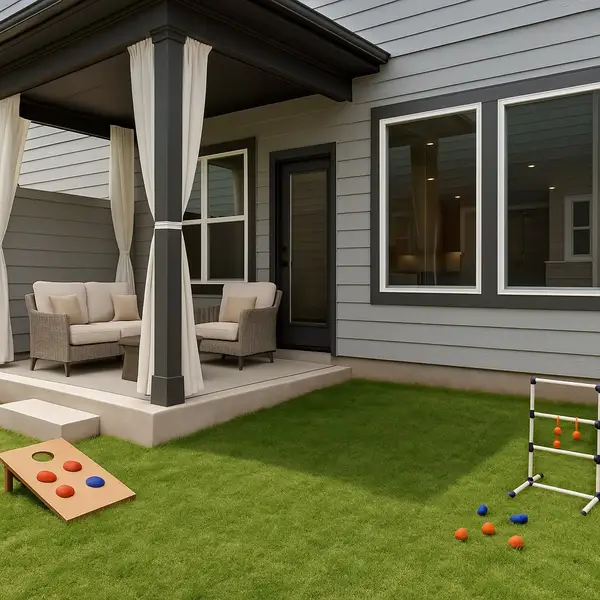Exterior details and patio area of a home in Easton Park – Nelson Village - Haven Series, Austin (Image 3).