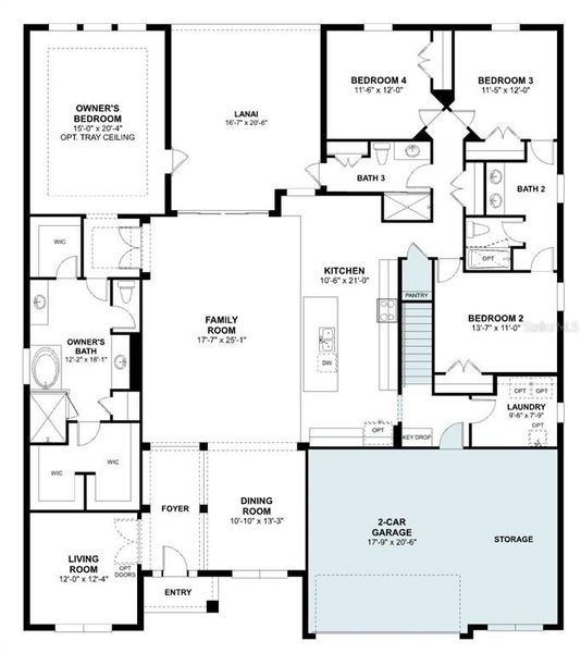 2D floor plan layout of this home in Wolf Lake Ranch, Apopka, FL (Image 4).