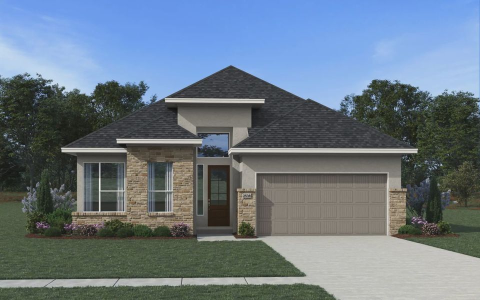 Representative exterior photo of a completed home built from the Lauren by Chesmar Homes in University Heights, McKinney, TX (Image 17). Representative exterior photo of a completed home built from the Lauren by Chesmar Homes in University Heights, McKinney, TX (Image 17).