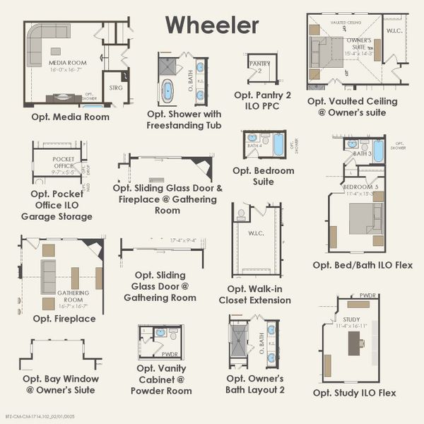 2D floor plan layout for the Wheeler by Pulte Homes in Ribbonwood, Aubrey, TX (Image 4).