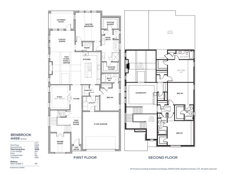 2D floor plan layout for the Benbrook - SH 4459 by Shaddock Homes in Hillside Village, Celina, TX (Image 4).
