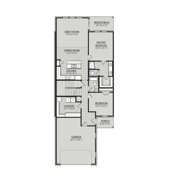 2D floor plan layout for the Pinehurst II B by DSLD Homes in The Greens at Legacy Townhomes, Springfield, TN (Image 2).