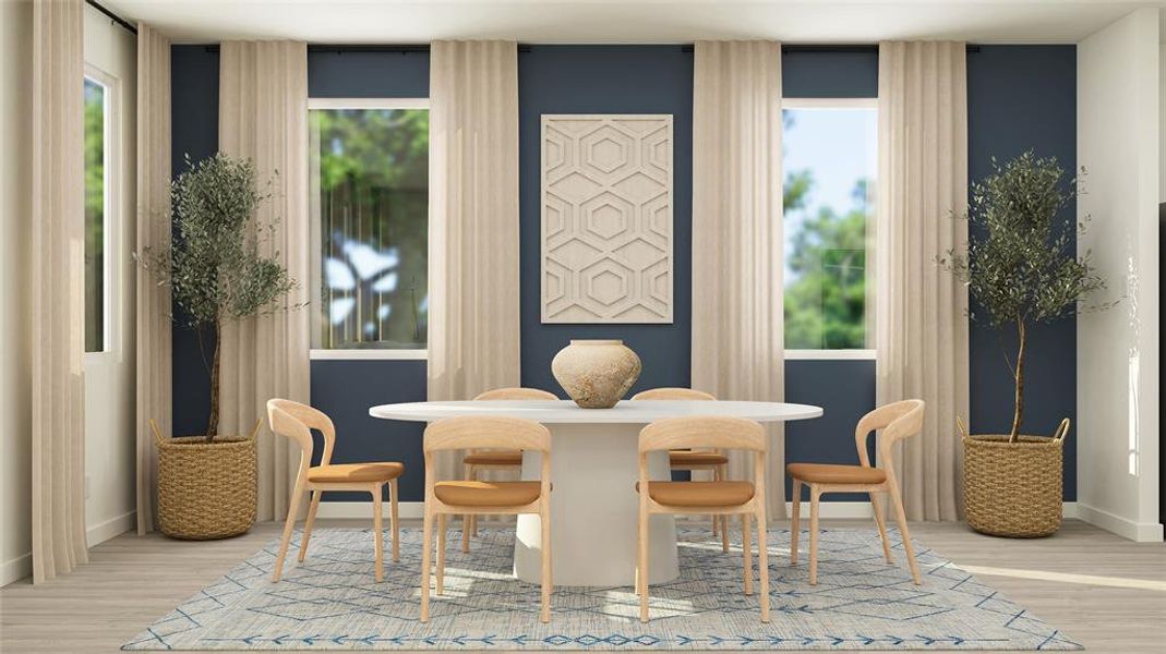 Dining room with light wood-type flooring