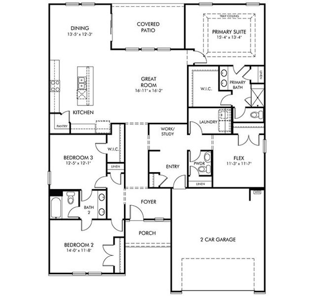 2D floor plan layout of this home in Clear Pond - The Coastline Series, Myrtle Beach, SC (Image 2).