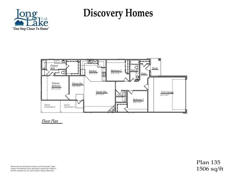 2D floor plan layout for the 135 by Long Lake Ltd. in Brentwood Farms, Rosenberg, TX (Image 3).