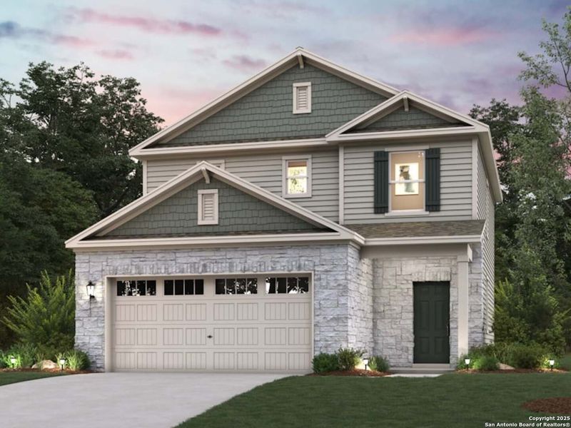 Front exterior of a new home in Senna, Leon Valley, TX, highlighting curb appeal (Image 2). Front exterior of a new home in Senna, Leon Valley, TX, highlighting curb appeal (Image 2).
