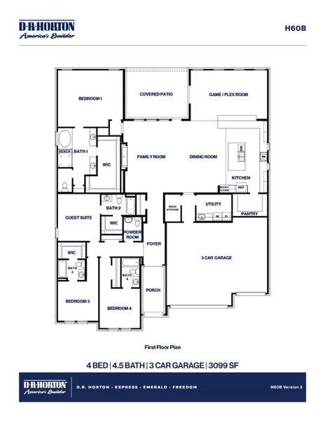 2D floor plan layout for the H60B by D.R. Horton in Butlers Bend Estates, Pinehurst, TX (Image 5). 2D floor plan layout for the H60B by D.R. Horton in Butlers Bend Estates, Pinehurst, TX (Image 5).