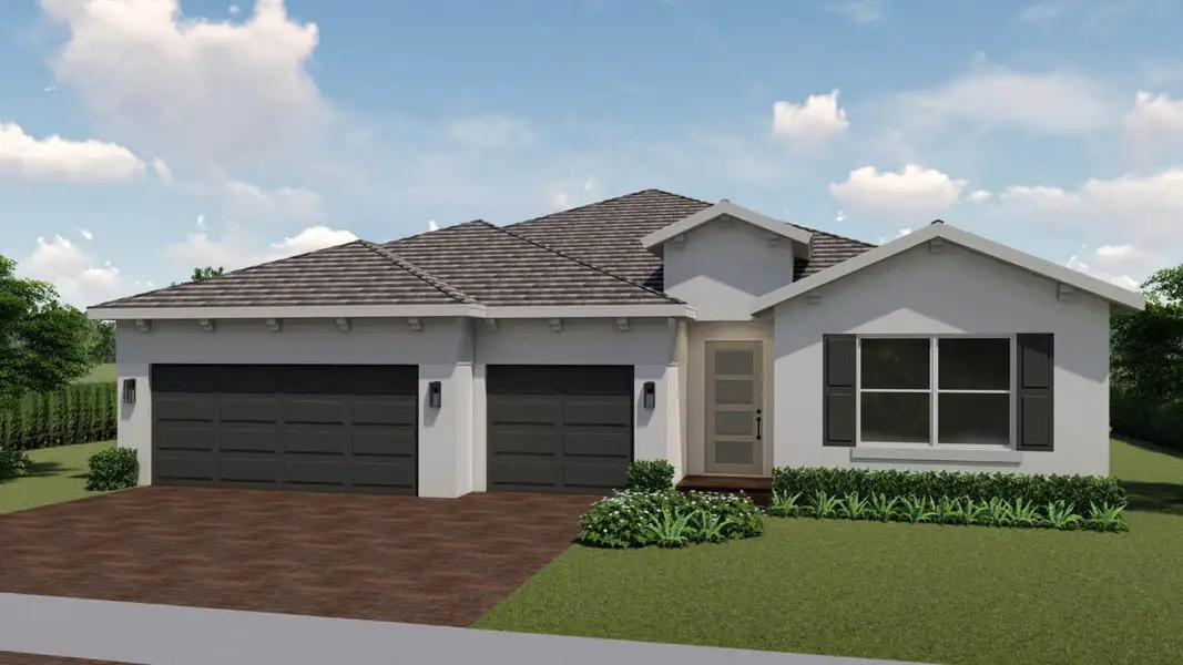 Representative exterior photo of a completed home built from the Camden by D.R. Horton in Ivy Ranch, Homestead, FL (Image 1). Representative exterior photo of a completed home built from the Camden by D.R. Horton in Ivy Ranch, Homestead, FL (Image 1).