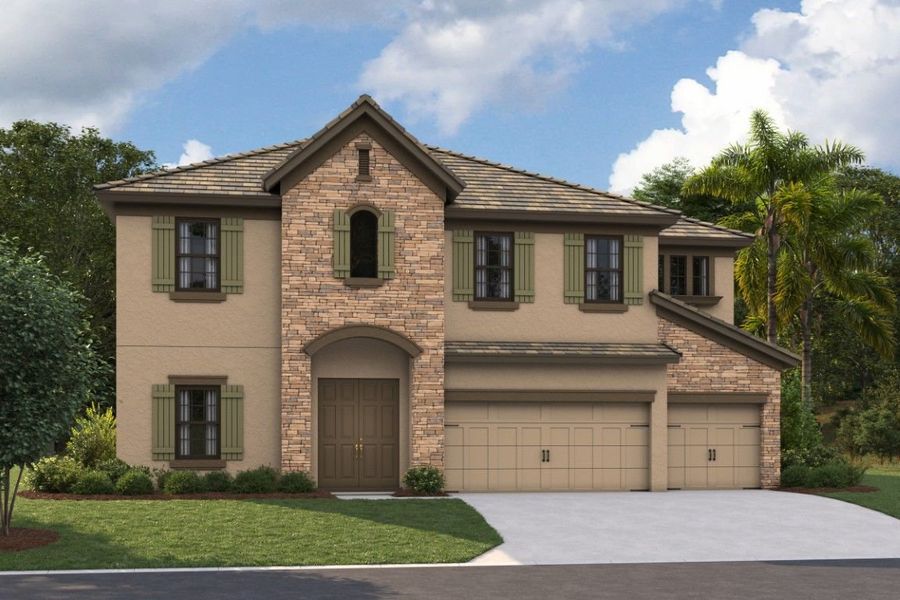 Representative exterior photo of a completed home built from the Granada II by Homes by WestBay in Mirada, San Antonio, FL (Image 23).