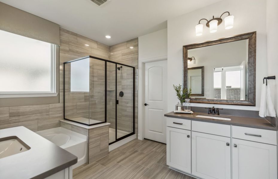 Owner's bath with separate vanities