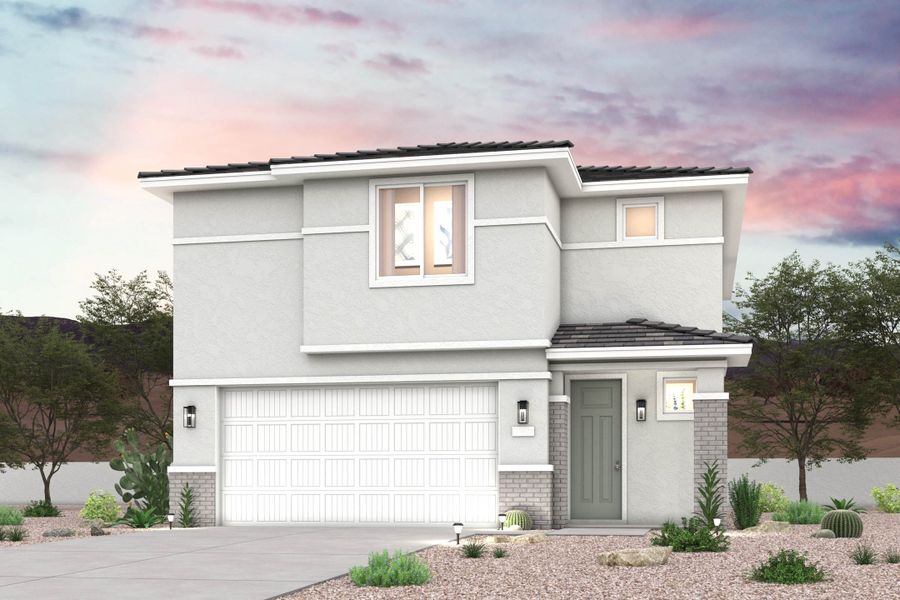 Twilight rendering of front of new home for sale in San Tan Valley, AZ at Skyline Village the Highlands Collection by Century Communities with 2 car garage. Twilight rendering of front of new home for sale in San Tan Valley, AZ at Skyline Village the Highlands Collection by Century Communities with 2 car garage.