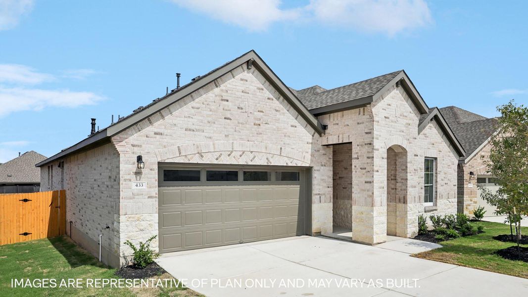 Front exterior of a new home in Rosenbusch Ranch, Leander, TX, highlighting curb appeal (Image 23).