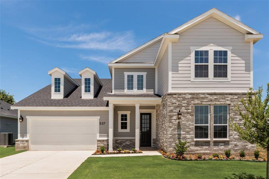 Front exterior of a new home in Creekside of Crowley, Crowley, TX, highlighting curb appeal (Image 21).