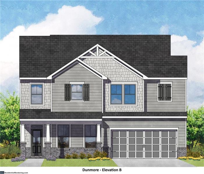 Exterior rendering of this home design in Hickory Heights, Acworth, GA (Image 4). Exterior rendering of this home design in Hickory Heights, Acworth, GA (Image 4).