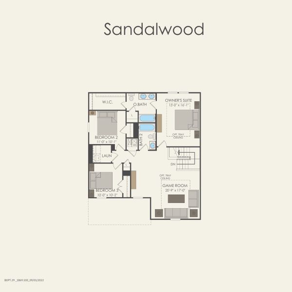 2D floor plan layout for the Sandalwood by Centex in Vantage, San Marcos, TX (Image 4).