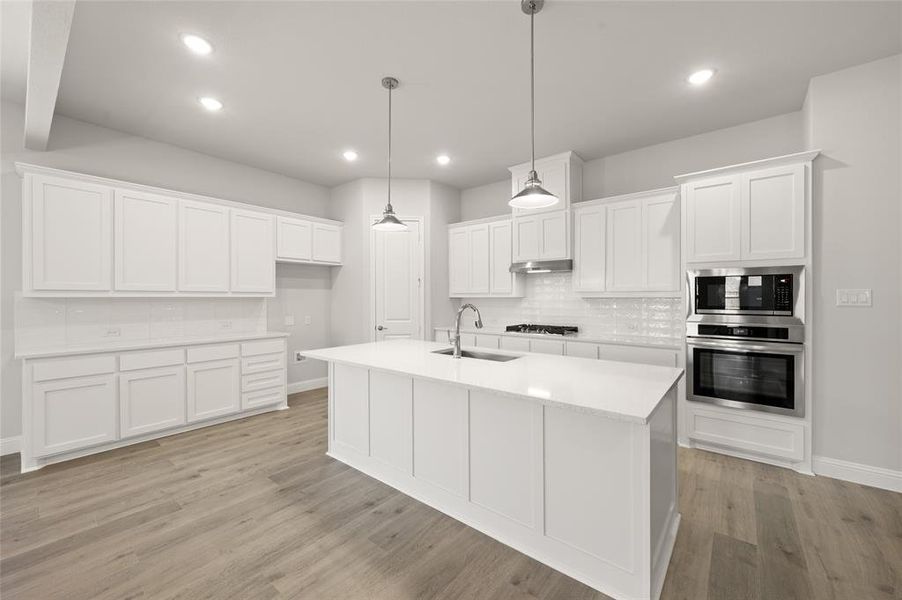 Functionality meets Modern Style with stainless steel appliances, white cabinetry and sleek backsplash. Functionality meets Modern Style with stainless steel appliances, white cabinetry and sleek backsplash.
