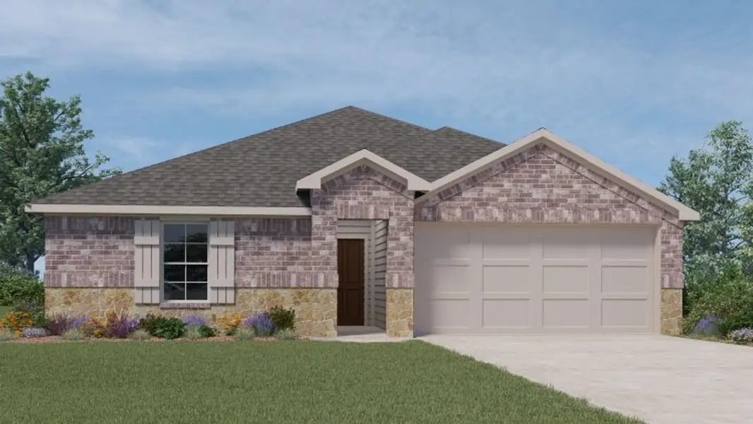 Front exterior of a new home in Three Oaks, Sherman, TX, highlighting curb appeal (Image 1). Front exterior of a new home in Three Oaks, Sherman, TX, highlighting curb appeal (Image 1).