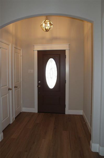 Foyer featuring dark wood-type flooring