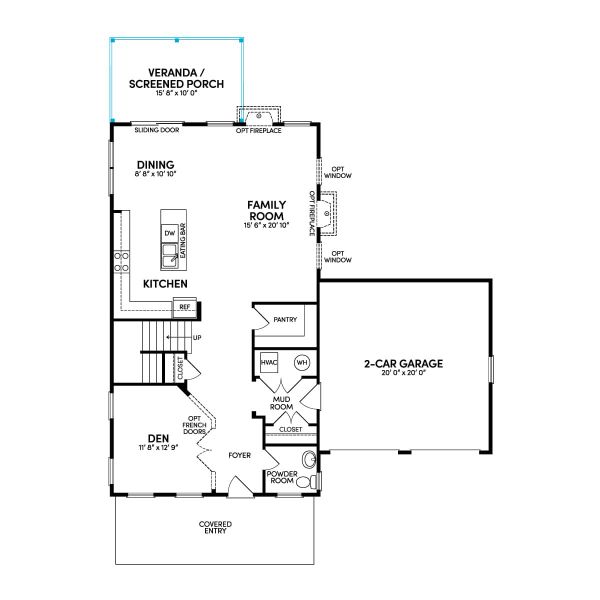 Floor 1: Main Level w/ Opt. Veranda/Screened Porch #2