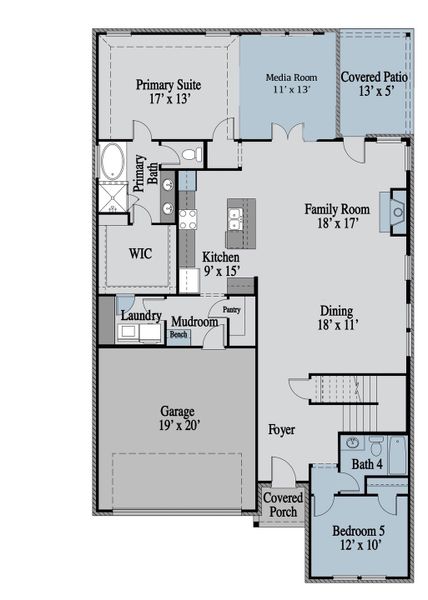 2D floor plan layout of this home in Walden Pond, Forney, TX (Image 5).