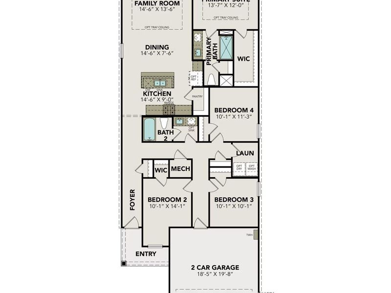 2D floor plan layout of this home in Caney Creek Place, Conroe, TX (Image 3).