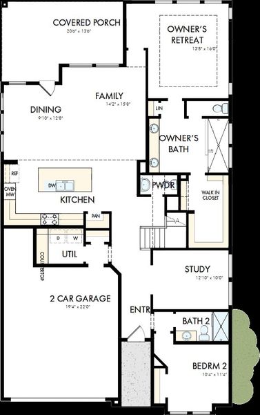 2D floor plan layout of this home in Windsong - Reserve Series, Boerne, TX (Image 2).