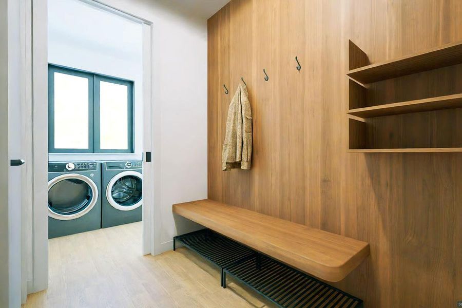 Closer view of the laundry room and drop center. Closer view of the laundry room and drop center.